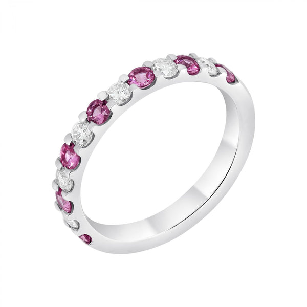 Platinum 0.44ct pink sapphire & 0.35ct diamond eternity ring