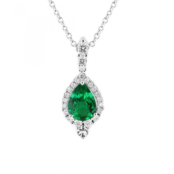 18ct white gold 1.02ct emerald & 0.37ct diamond pendant