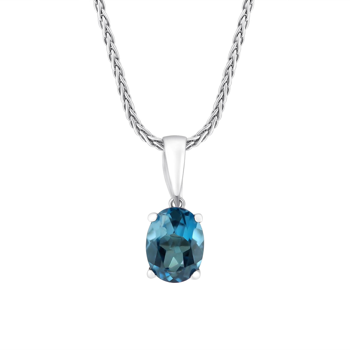 9ct white gold 8mm x 6mm oval London blue topaz pendant