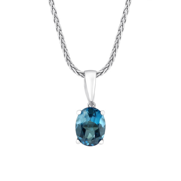 9ct white gold 8mm x 6mm oval London blue topaz pendant