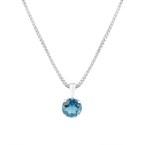 9ct white gold 7mm x 7mm round London blue topaz pendant