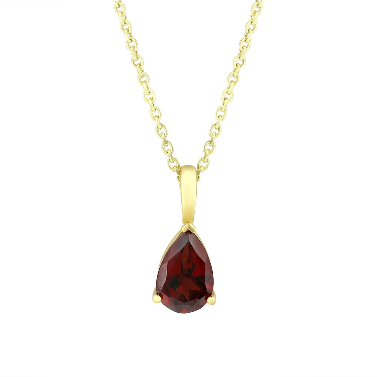 9ct yellow gold 9x6mm pear shape garnet pendant
