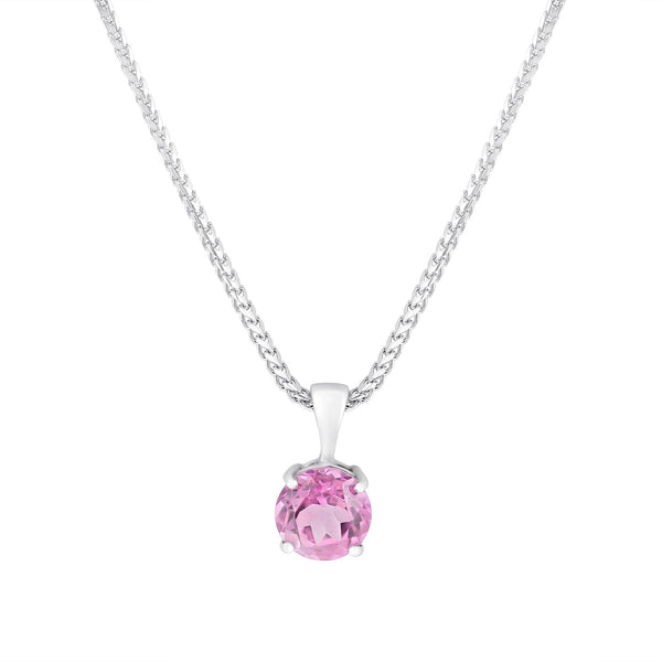 9ct white gold 7mm x 7mm round pink topaz pendant