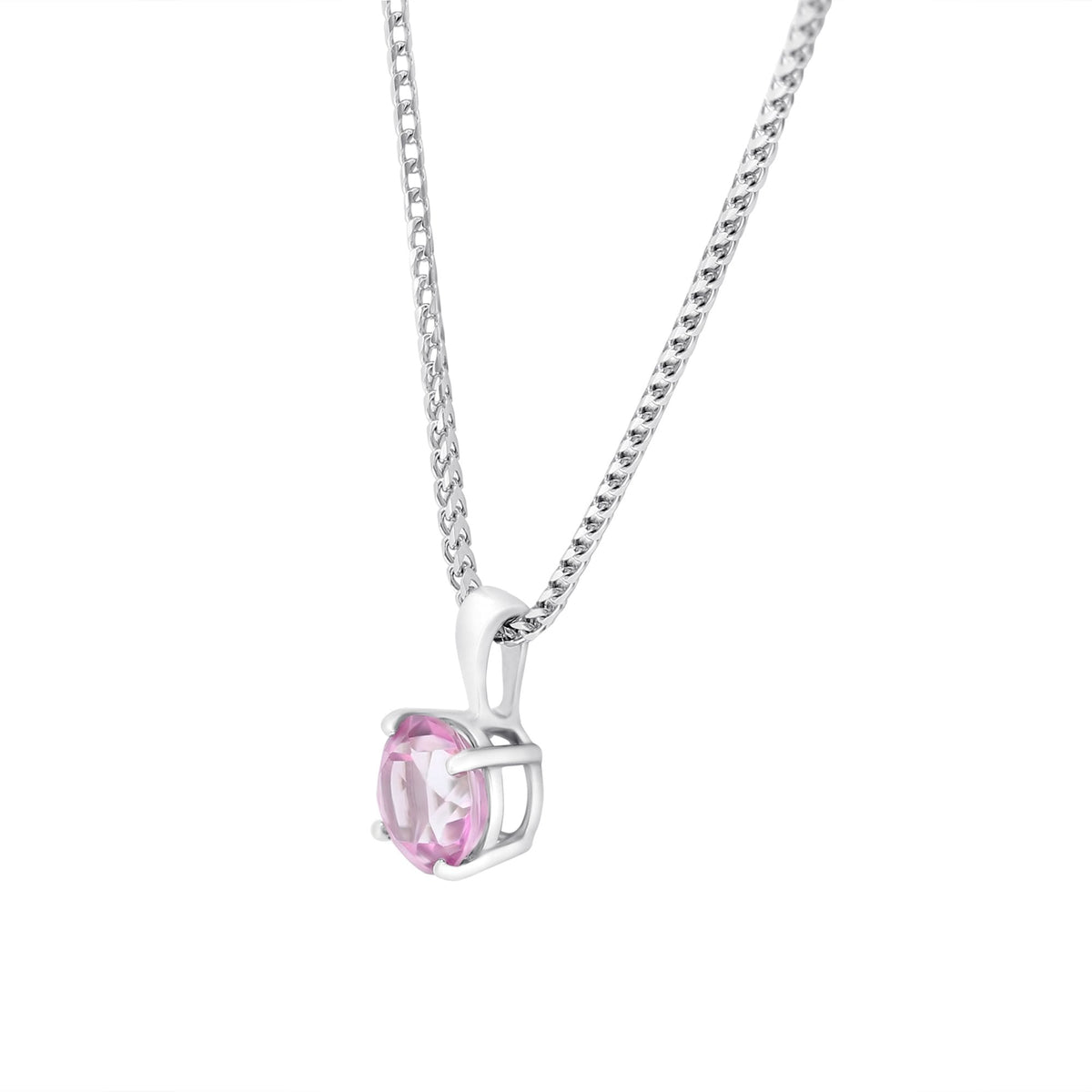 9ct white gold 7mm x 7mm round pink topaz pendant