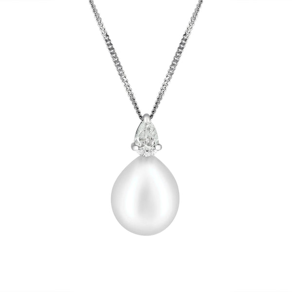 18ct white gold 10.5x10mm South Sea pearl & diamond pendant