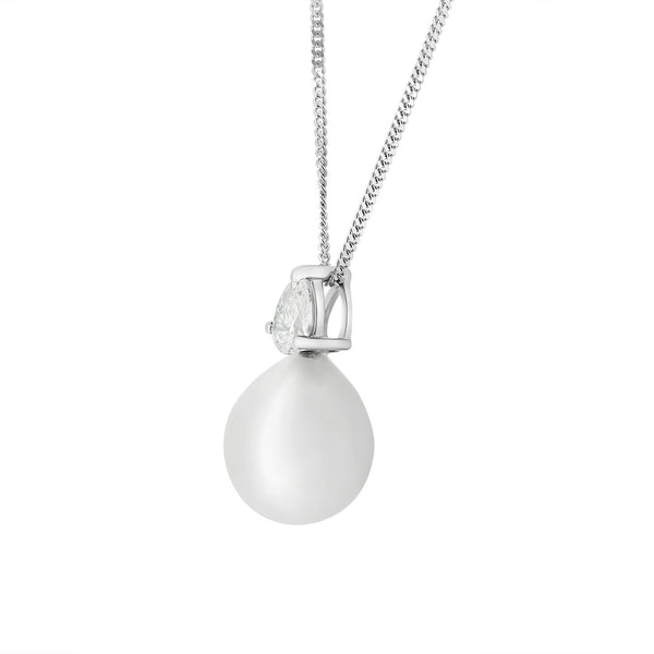 18ct white gold 10.5x10mm South Sea pearl & diamond pendant