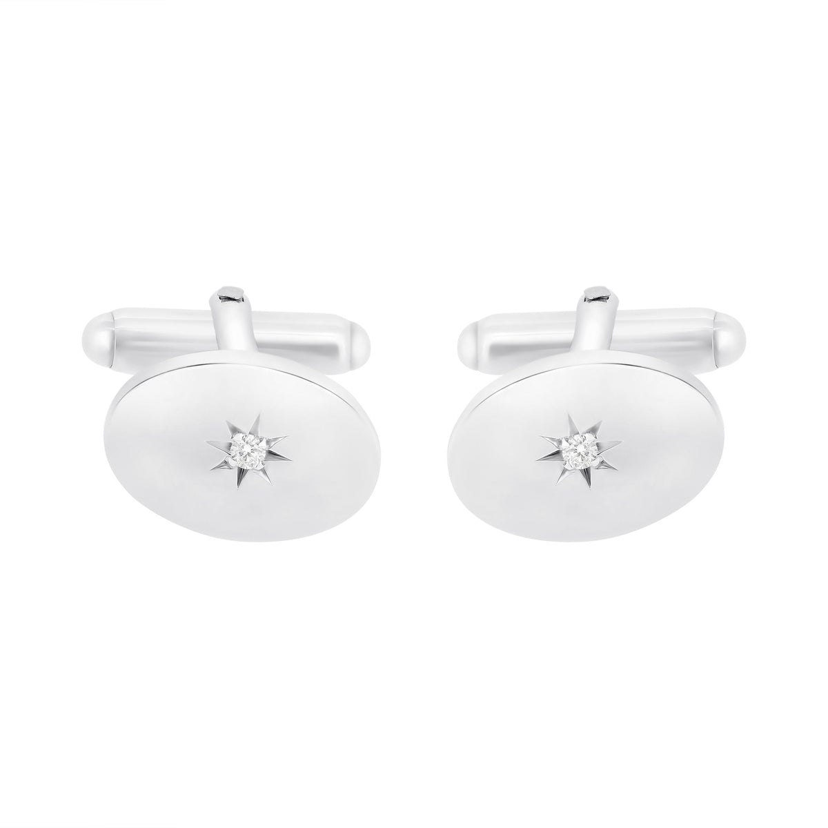 Silver 17x12mm diamond set oval cufflinks