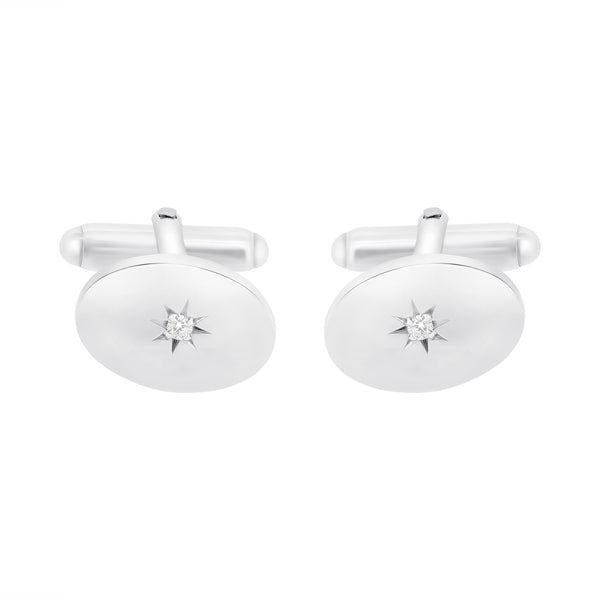 Silver 17x12mm diamond set oval cufflinks