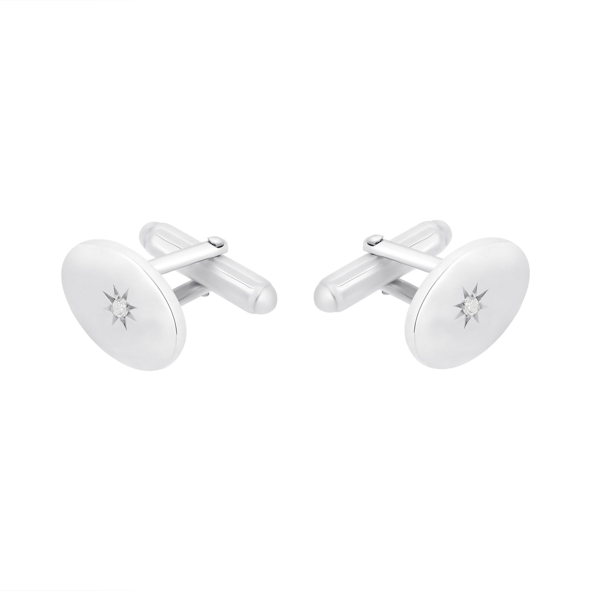 Silver 17x12mm diamond set oval cufflinks