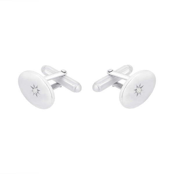 Silver 17x12mm diamond set oval cufflinks