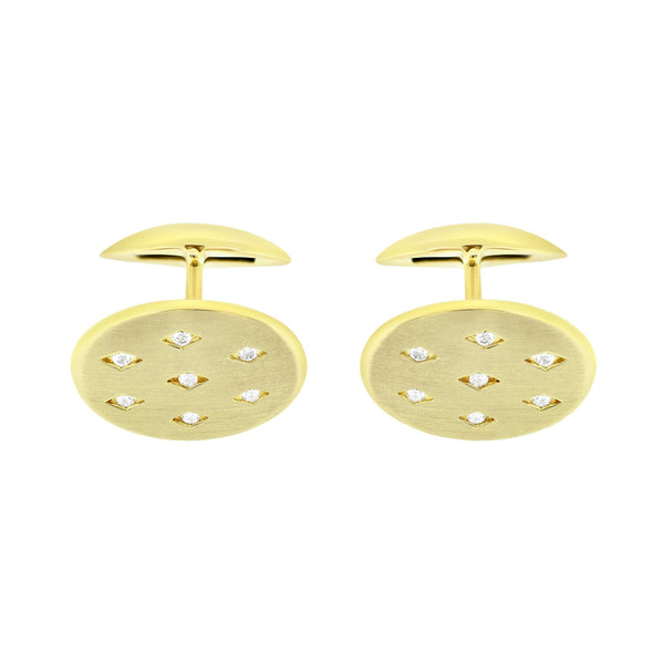 9ct yellow gold oval 20x14mm 0.07ct diamond set cufflinks