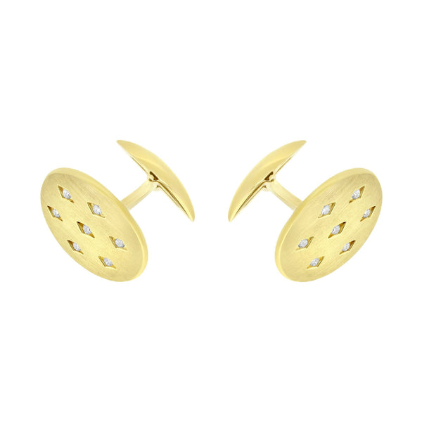 9ct yellow gold oval 20x14mm 0.07ct diamond set cufflinks