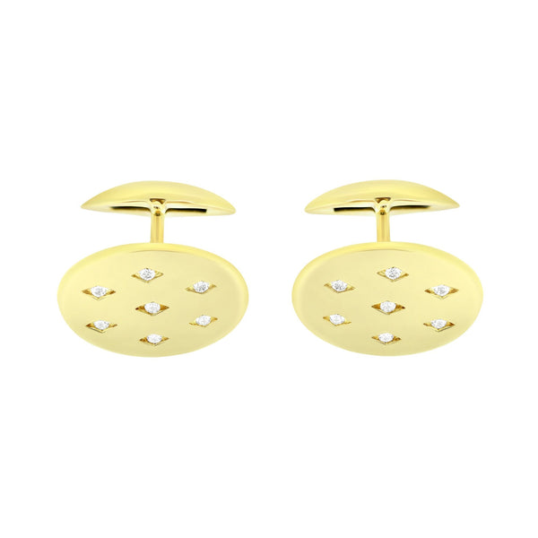 9ct yellow gold oval 20x14mm 0.07ct diamond set cufflinks