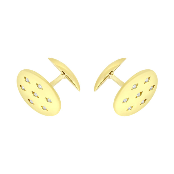 9ct yellow gold oval 20x14mm 0.07ct diamond set cufflinks