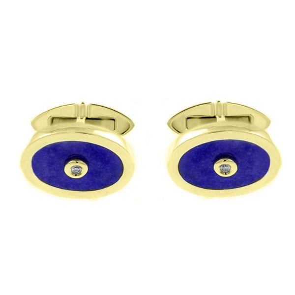 9ct yellow gold 17x13mm lapis & diamond cufflinks