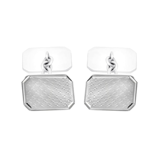 Silver 17x12mm octagonal lined edge cufflinks