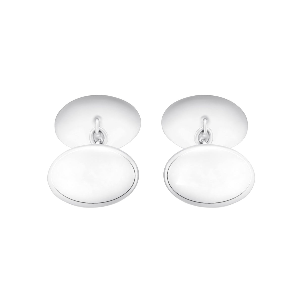 Silver 19x12mm oval lined edge chain link cufflinks