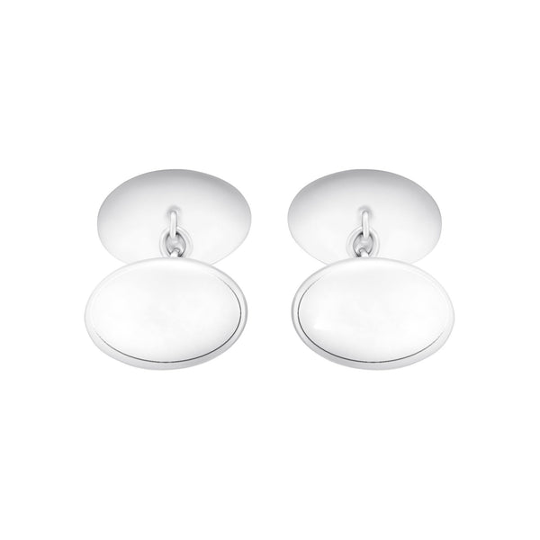 Silver 19x12mm oval lined edge chain link cufflinks