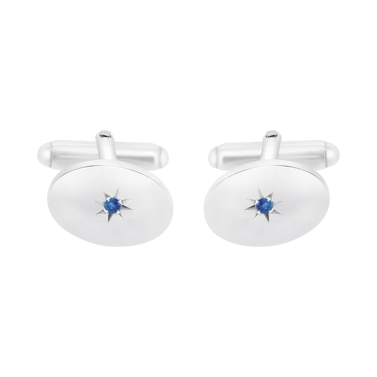 Silver 17x12mm sapphire set oval cufflinks