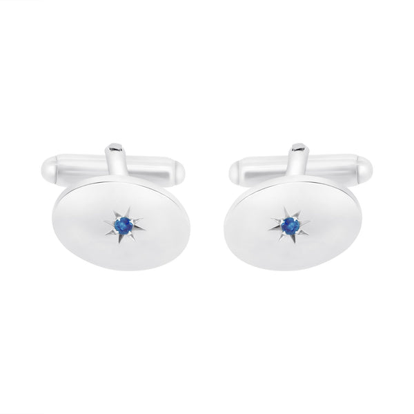 Silver 17x12mm sapphire set oval cufflinks