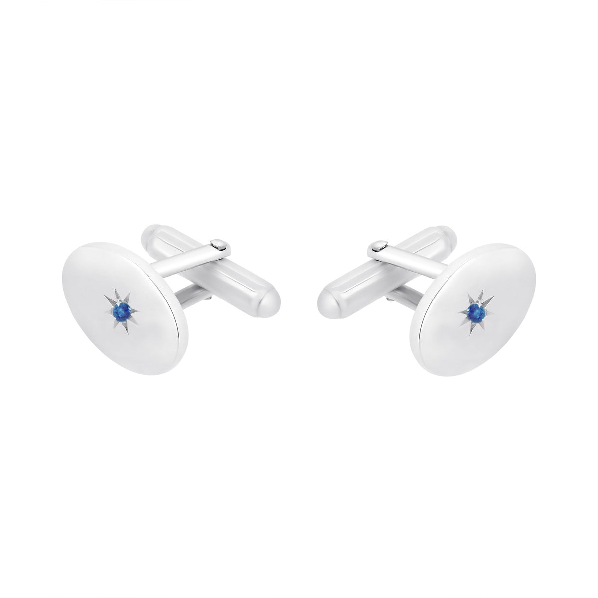 Silver 17x12mm sapphire set oval cufflinks