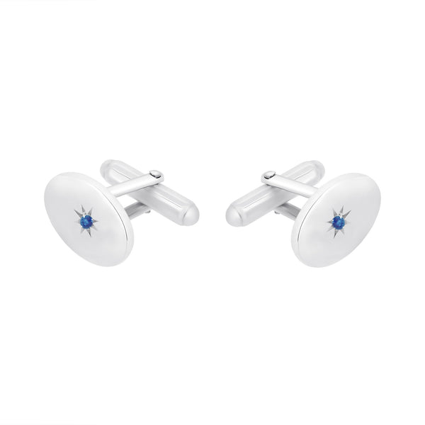 Silver 17x12mm sapphire set oval cufflinks