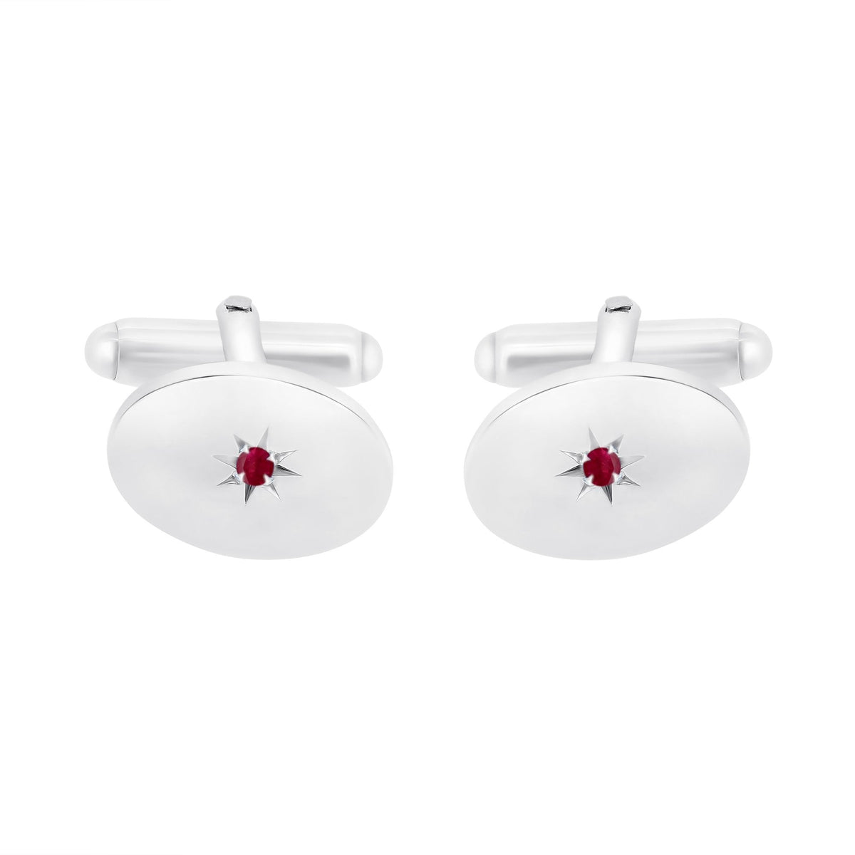 Silver 17x12mm ruby set oval cufflinks