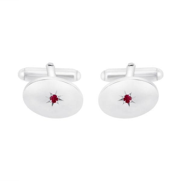 Silver 17x12mm ruby set oval cufflinks