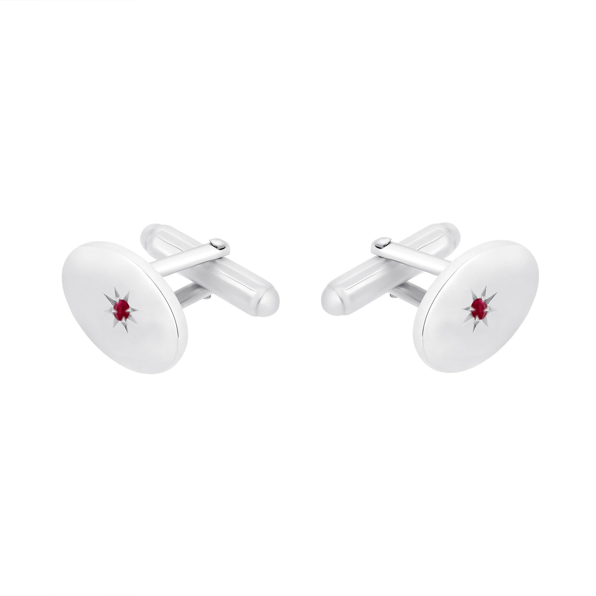 Silver 17x12mm ruby set oval cufflinks