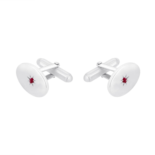Silver 17x12mm ruby set oval cufflinks