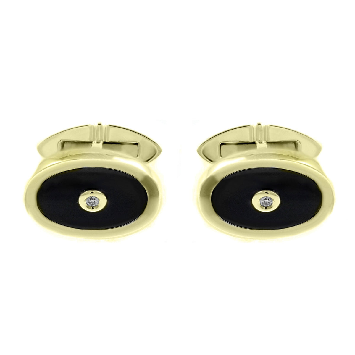 9ct yellow gold 17x13mm black onyx & diamond cufflinks