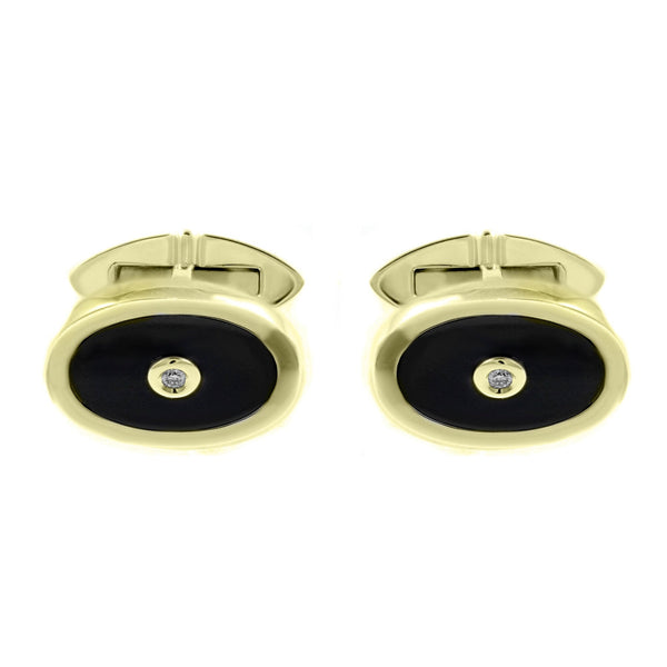 9ct yellow gold 17x13mm black onyx & diamond cufflinks