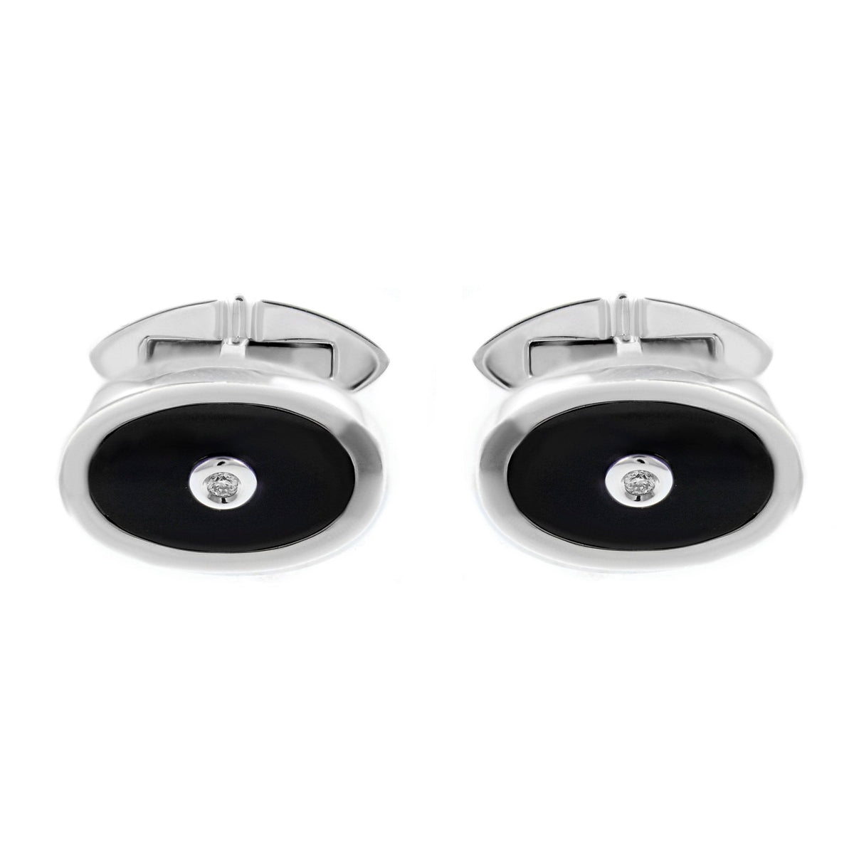 9ct white gold 17x13mm black onyx & diamond cufflinks