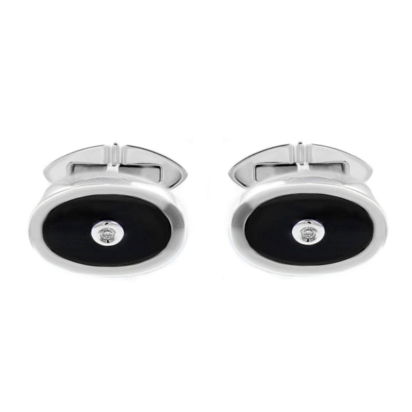 9ct white gold 17x13mm black onyx & diamond cufflinks