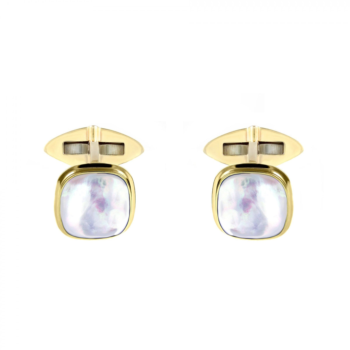 9ct yellow gold 14x14mm cushion mother of pearl cufflinks