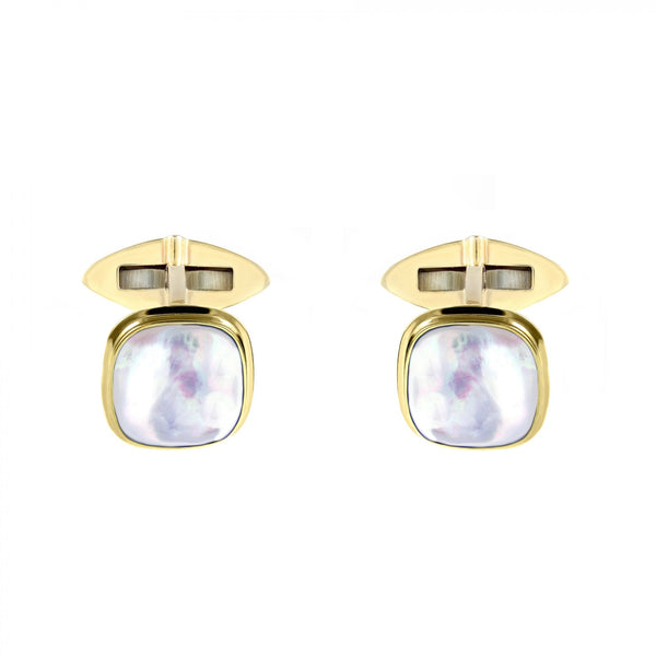 9ct yellow gold 14x14mm cushion mother of pearl cufflinks