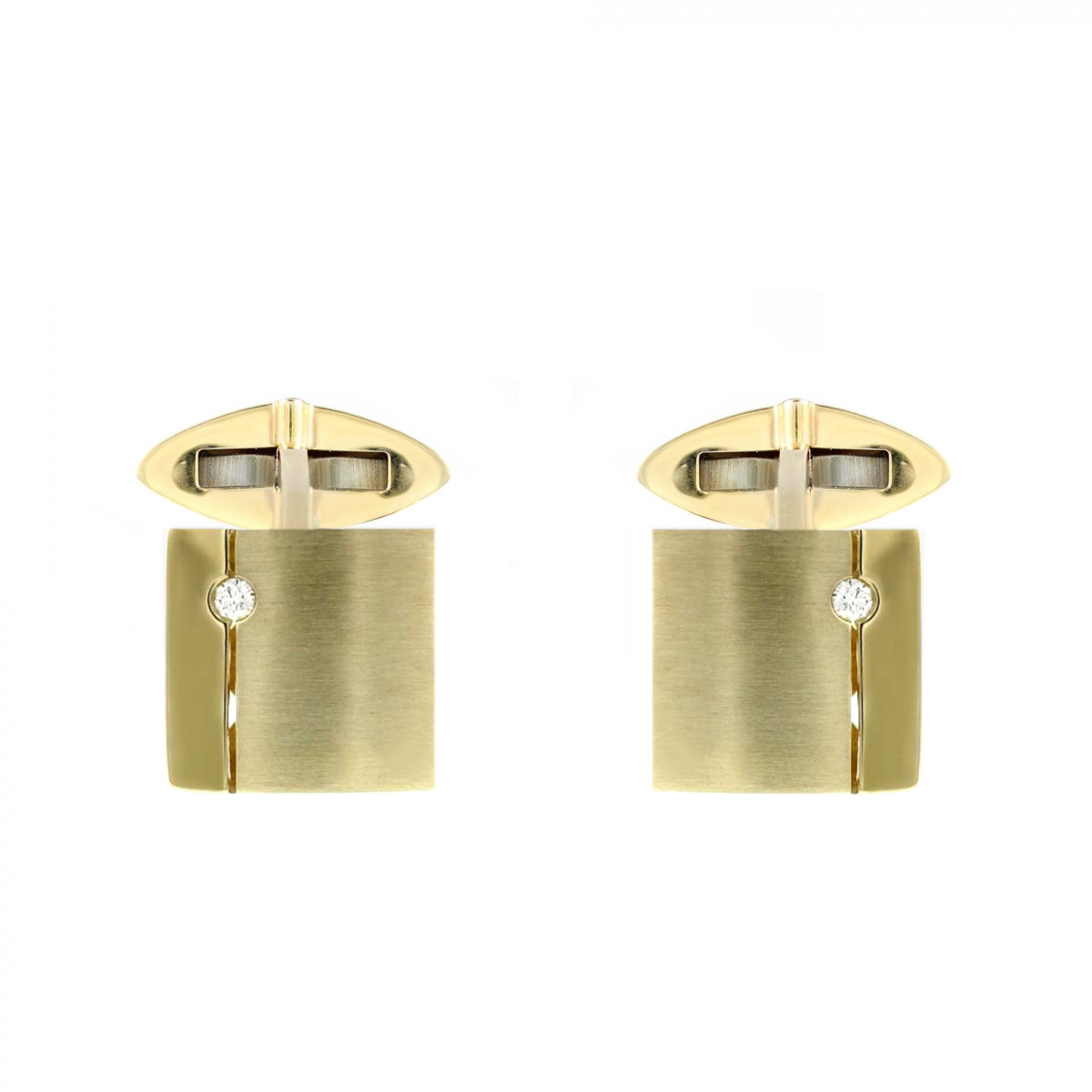 9ct yellow gold 13x13mm 0.06ct diamond set cufflinks