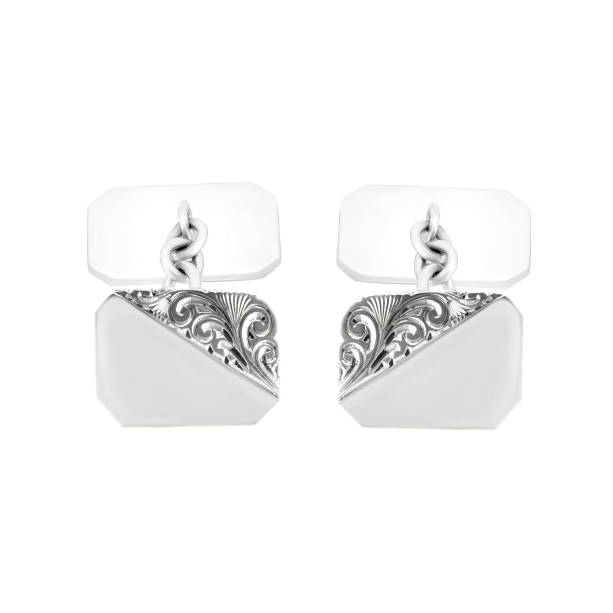 Silver 16x12mm octagonal engraved chain link cufflinks