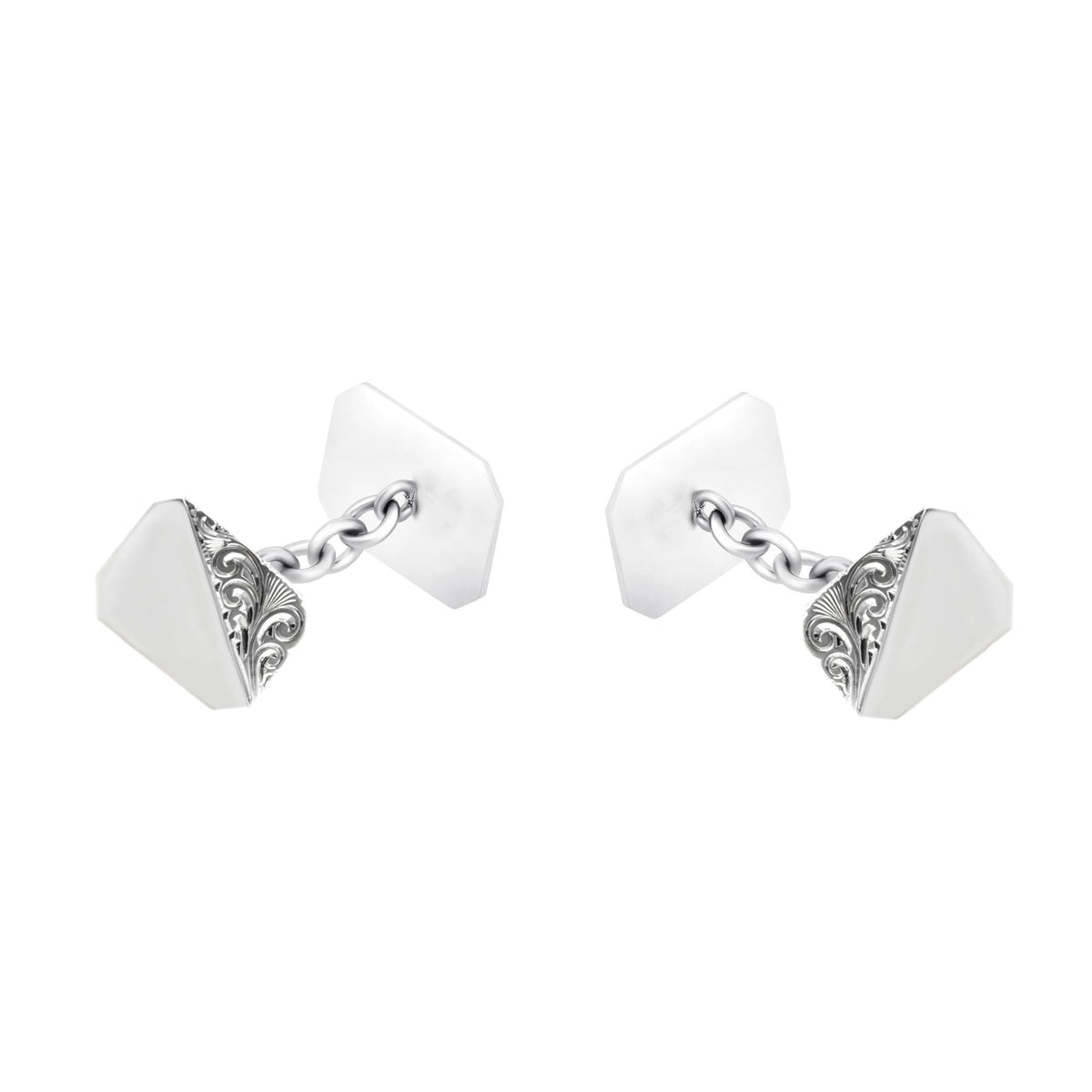 Silver 16x12mm octagonal engraved chain link cufflinks