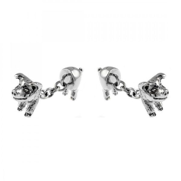 Silver pig chain link cufflinks