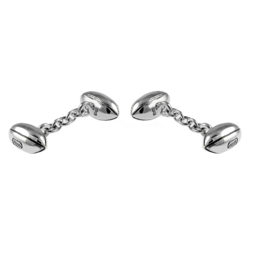 Silver 16x8mm rubgy ball chain link cufflinks