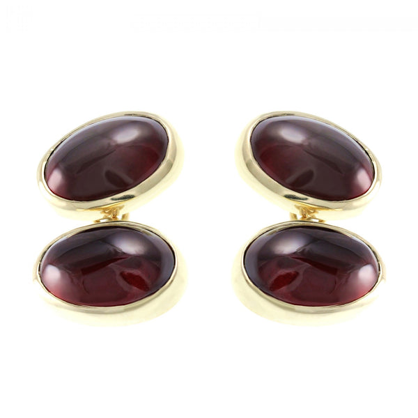 9ct yellow gold 15x11mm cabachon garnet chain-link cufflinks