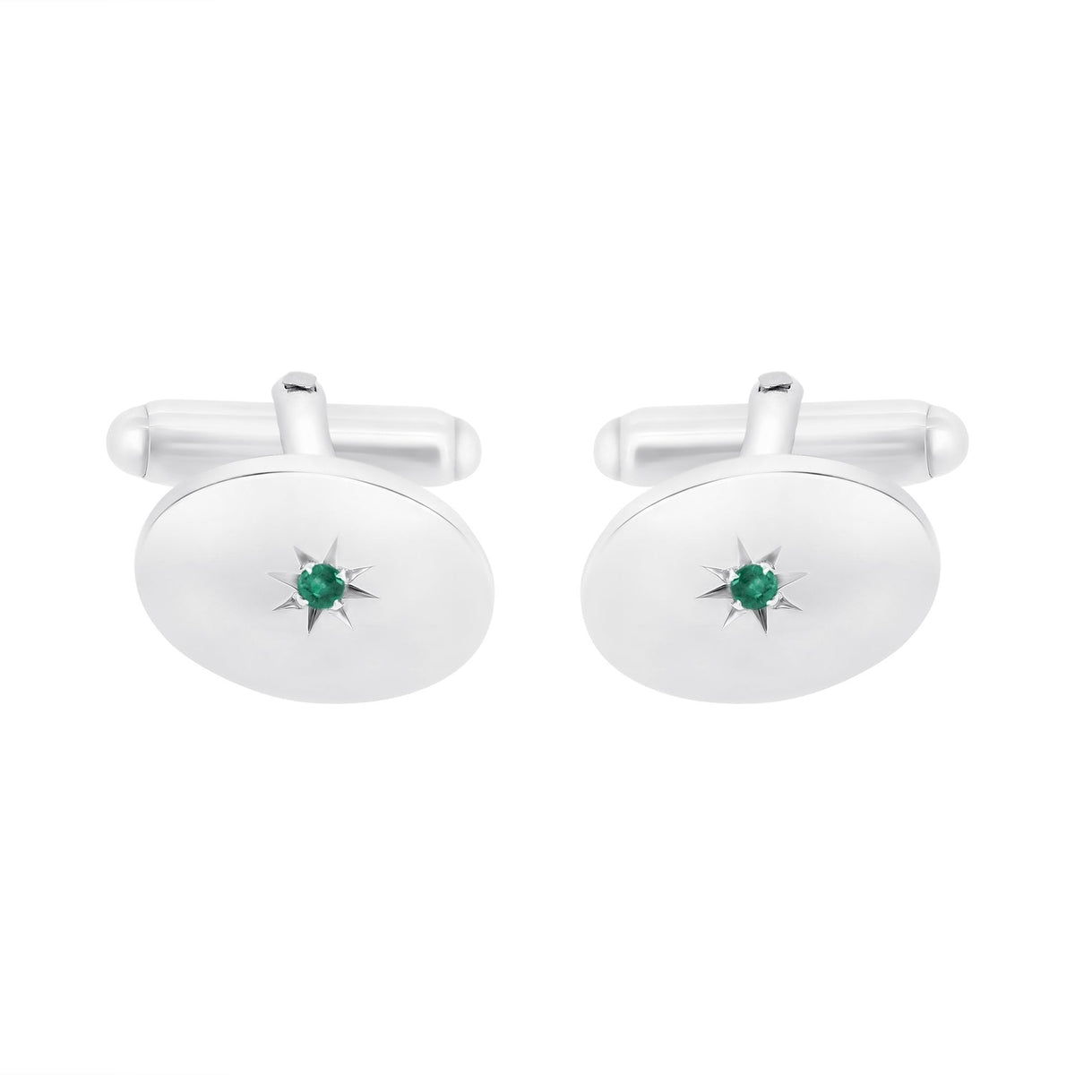Silver 17x12mm emerald set oval cufflinks