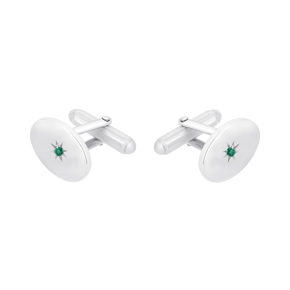 Silver 17x12mm emerald set oval cufflinks