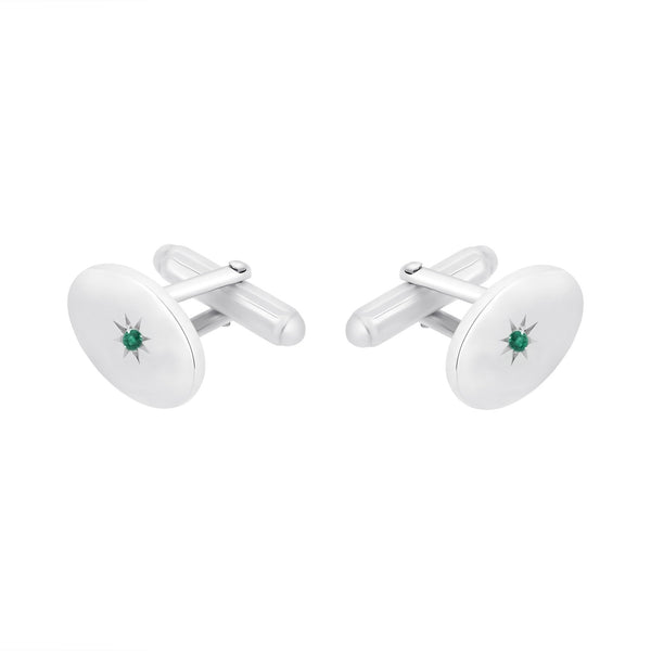 Silver 17x12mm emerald set oval cufflinks