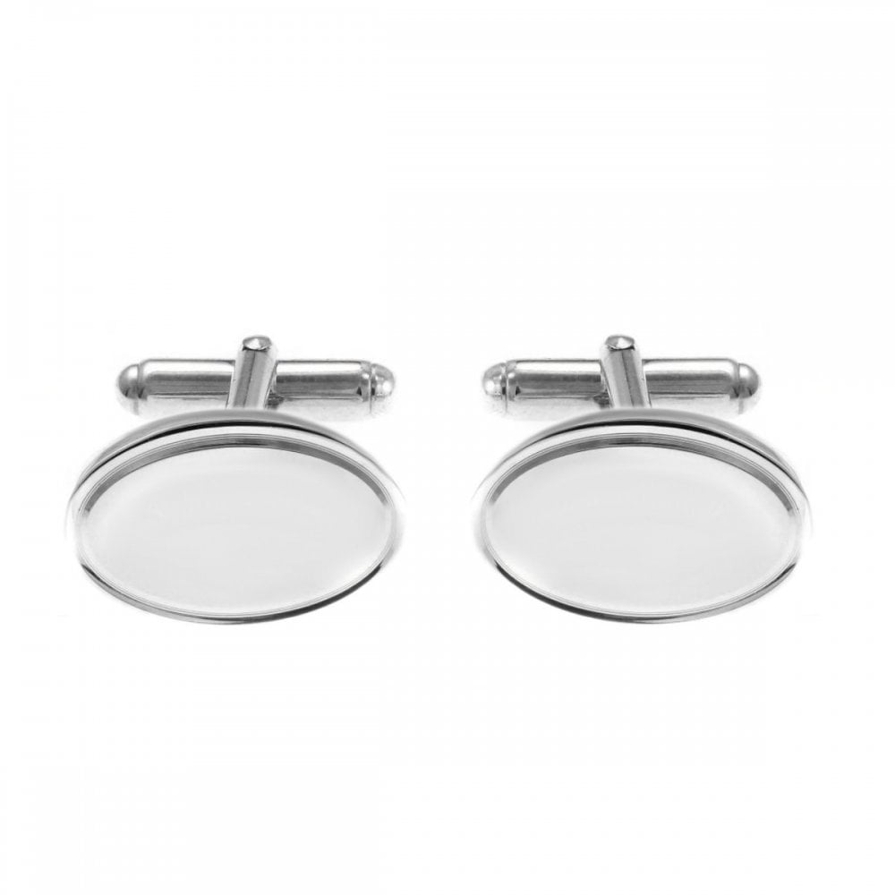 Silver 19x12mm oval plain swivel cufflinks