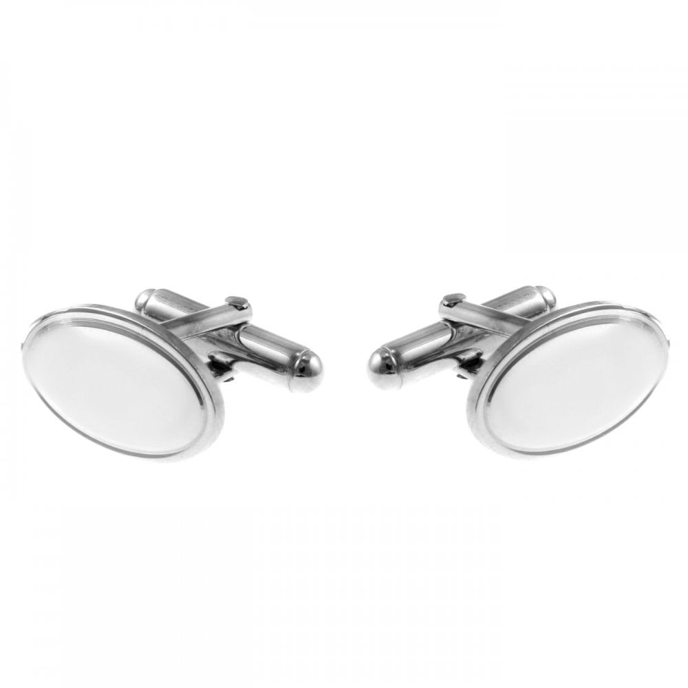 Silver 19x12mm oval plain swivel cufflinks