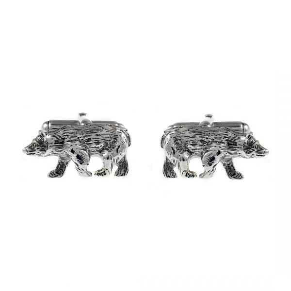 Silver 22x11mm bear swivel cufflinks