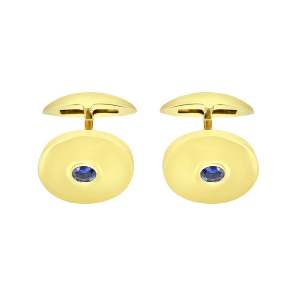 9ct yellow gold 16x13mm oval sapphire cufflinks