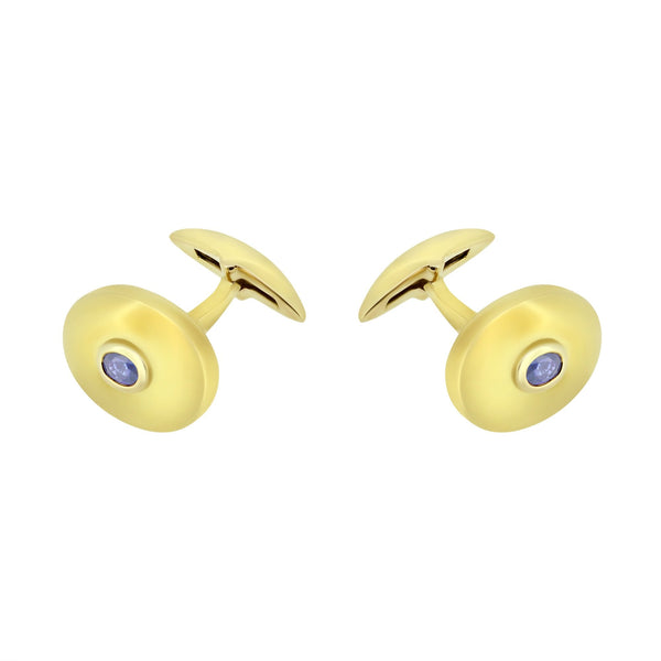 9ct yellow gold 16x13mm oval sapphire cufflinks